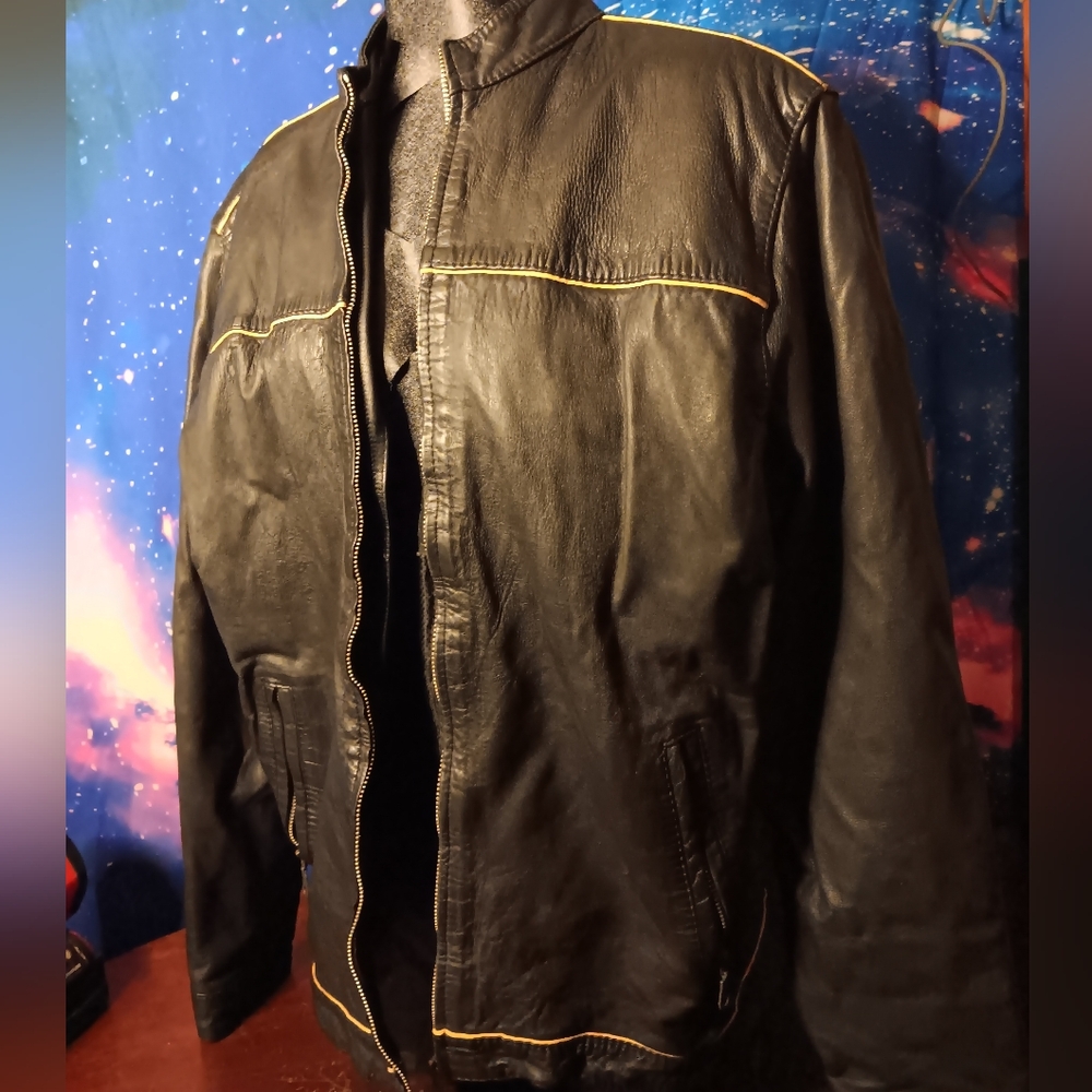 Fiker Leather Craft Black Genuine Leather Moto Jacket XXL Biker Distressed Zip